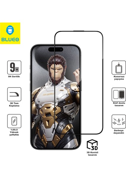 AR 3D Curved iPhone 15 Pro Uyumlu Aparatlı Yansıma Işık Önleyici Kavisli Tam Kaplayan Ekran Koruyucu fırsatları