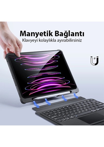 Dux Ducis iPad Pro 12.9 2022/2021/2020 Sk Series Kablosuz Bluetooth Klavye Touchpad - YKD7424-3698