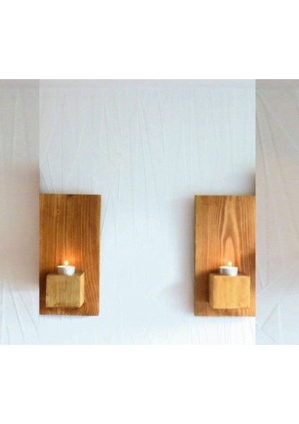 Kahverengi Ahşap Duvar Mumluk Seti, Şık ve Doğal Dekoratif Ürünler