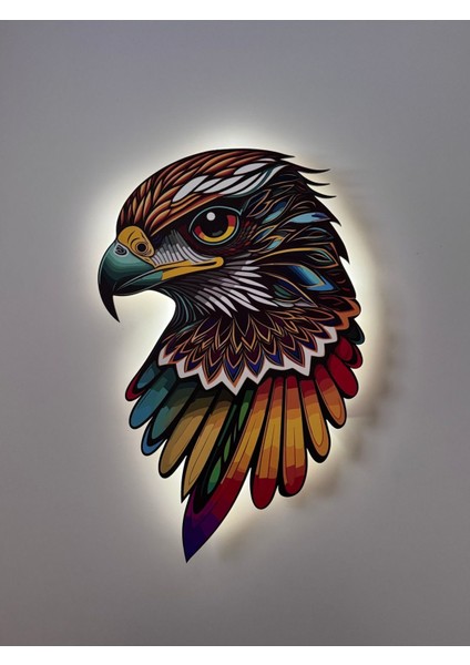 Renkli Ahşap Desenli Mandala Kartal Başı LED Duvar Aydınlatma 29X42