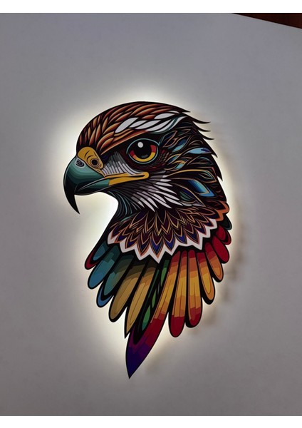 Renkli Ahşap Desenli Mandala Kartal Başı LED Duvar Aydınlatma 29X42 modelleri