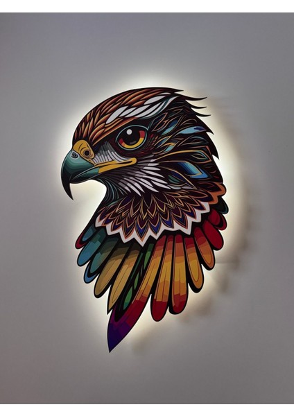 Renkli Ahşap Desenli Mandala Kartal Başı LED Duvar Aydınlatma 29X42 fırsatları