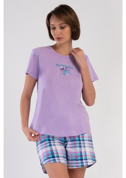 Pamuklu Kadın Kısa Kol Şortlu Pijama Takım , 409150