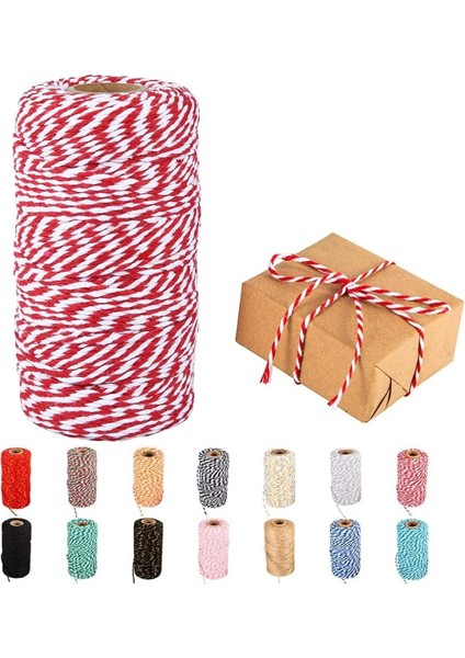 200 Metre (Bobin) Kırmızı-Beyaz Kutu ve Ambalaj Süsleme Ipi Bileklik Ipi Hediye Paketleme Ipi