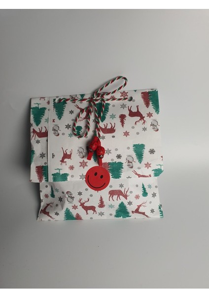 100 Adet Hazır Hediye Ambalaj Paketi Yılbaşı Kardan Adam Çam Geyik Desenli 14X26
