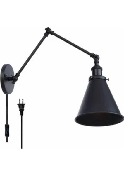 Mafsallı Metal Hareketli Okuma Lambası, Kablolu, Şık ve Kullanışlı Siyah Tasarım