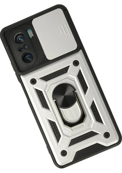 Xiaomi Poco F3 Kılıf Pars Lens Yüzüklü Silikon - Gümüş - YKD6203-1015