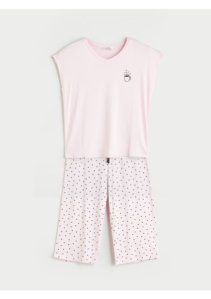Yeni Sezon Petite V Yaka Baskili Kadin Kaprili Pijama Takimi - S5PK25Z8 indirimleri
