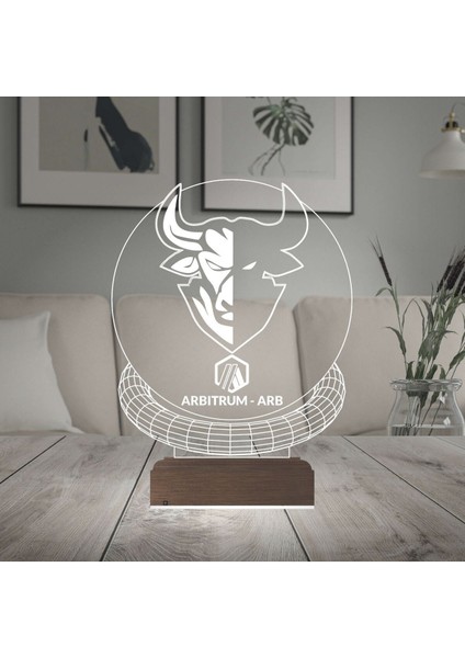 Çok Renkli 3D Kripto Masa Gece Lambası, Arbitrum, Arb Coin ile Finans Dekorasyonu