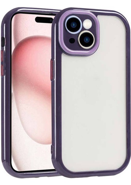 iPhone 15 Kılıf Kamera Korumalı Renkli Kenar ve Çerçeve Tasarımlı Kromi Kapak