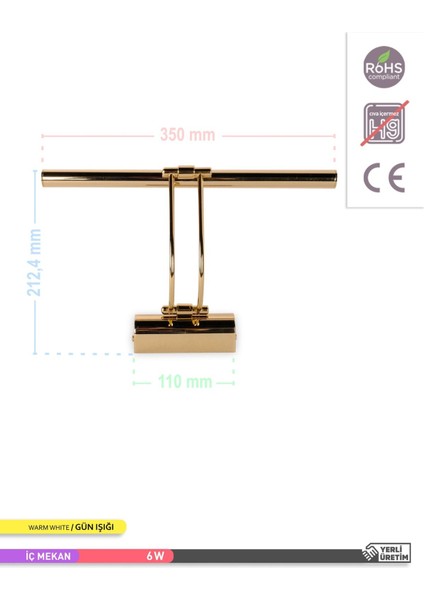 Şık Günışığı LED Ayna Aplikası, Altın Kasa, Banyo ve Dekorasyon Için Uygun modelleri