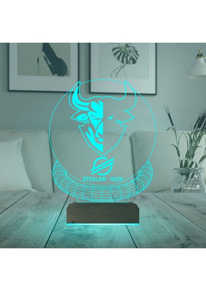 Çok Renkli 3D Finans ve Kripto Temalı Masa Gece Lambası