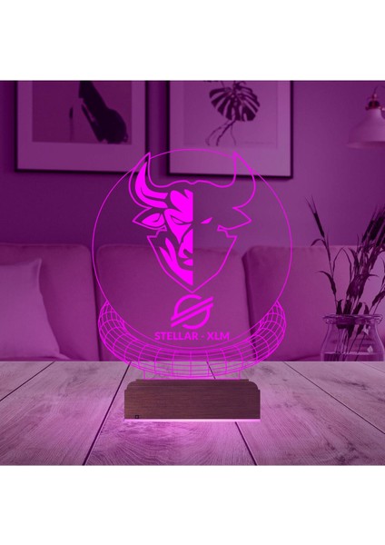 Çok Renkli 3D Finans ve Kripto Temalı Masa Gece Lambası