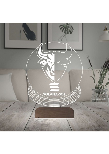 Çok Renkli 3D Kripto Para Masa Gece Lambası, Solana ve Sol Coin Tasarımı