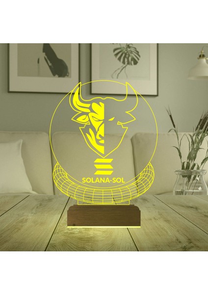 Çok Renkli 3D Kripto Para Masa Gece Lambası, Solana ve Sol Coin Tasarımı