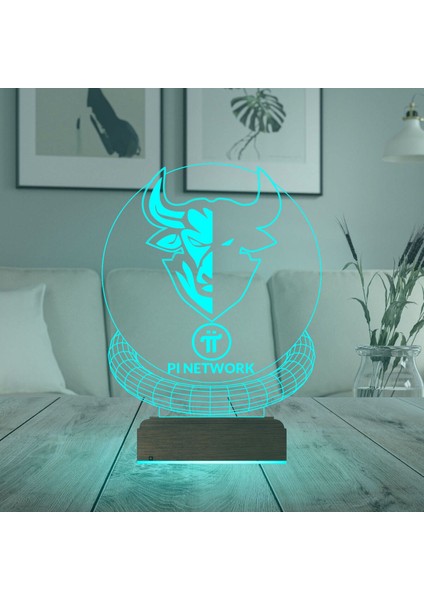 Renkli 3D Kripto Masa Lambası, Pi Network ve Coin Temalı Gece Işığı
