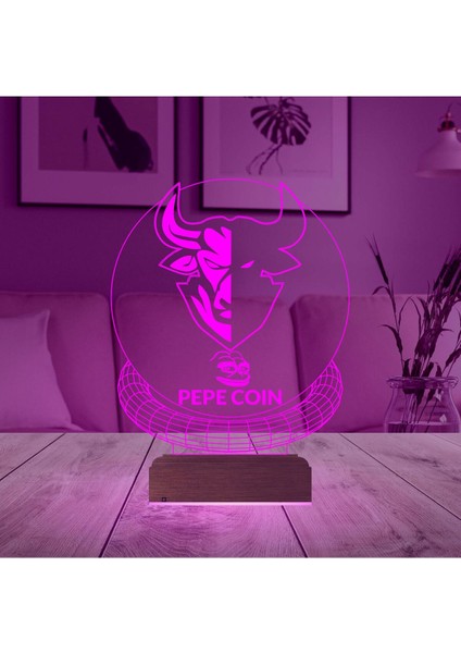 Renkli 3D Kripto Pepe Coin Masa Gece Lambası, Şık ve Modern Tasarım