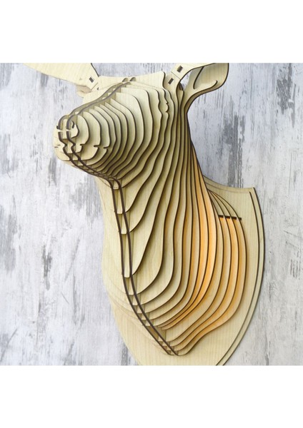 Doğal Ahşap Geyik Kafası Duvar Aplik, Rustik Tasarım, Ampul Dahil fırsatları