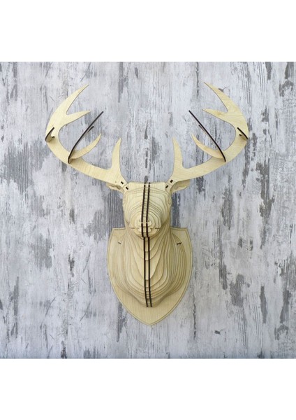 Doğal Ahşap Geyik Kafası Duvar Aplik, Rustik Tasarım, Ampul Dahil