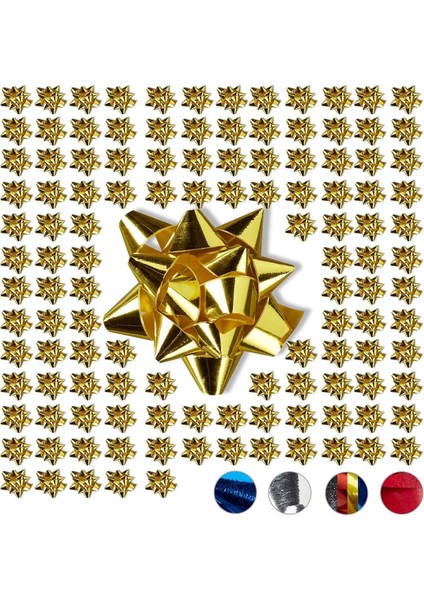 3 Adet Parlak Gold/altın Büyük BOY-10CM Metalik Fiyonk Kutu ve Ambalaj Süsü Rafya Yapışkanlı Yıldız modelleri