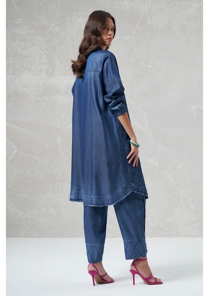 Paçası Düğmeli Tencel Pantolon Lacivert 35102 fiyatları