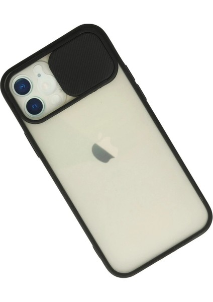 iPhone 12 Kılıf Palm Buzlu Kamera Sürgülü Silikon - Siyah - YKD7729-4671