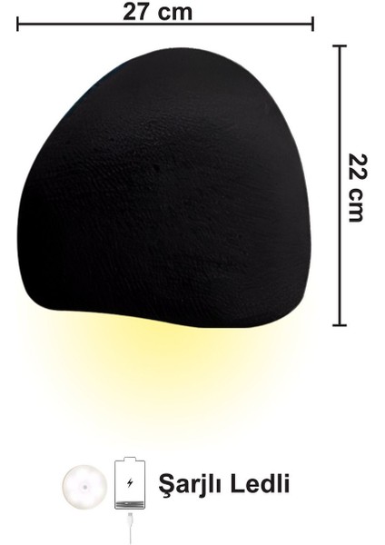 Şarjlı LED Aplik, 27 Cm, Siyah, Modern ve Şık Tasarım