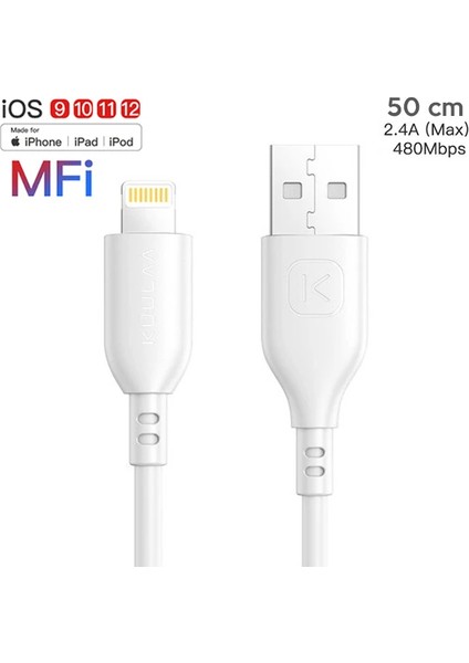 Kuulaa 0.5m Mfı Sertifikalı 2.4A Iphone 1111PRO Xs Xr-8 USB KABLO-(1903) - YKD2170-8546