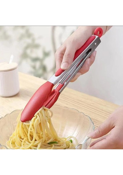 Metal Kızartma Maşası Silikon Uçlu Maşa Kırmızı Renk modelleri