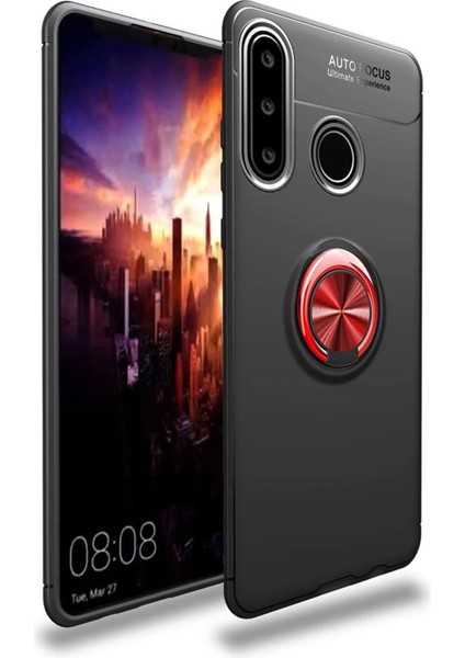 Huawei Y6P Kılıf Range Yüzüklü Silikon - Siyah-Kırmızı - YKD2127-5306