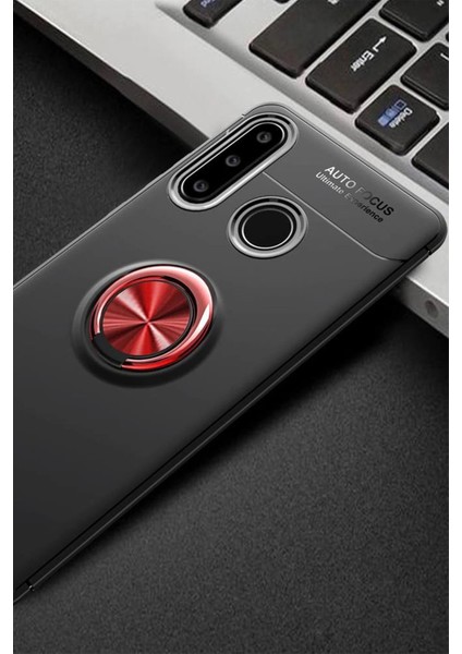 Huawei Y6P Kılıf Range Yüzüklü Silikon - Siyah-Kırmızı - YKD2127-5306