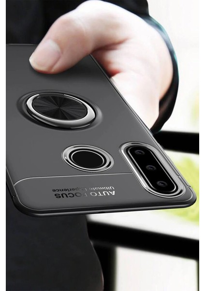 Huawei Y6P Kılıf Range Yüzüklü Silikon - Siyah-Kırmızı - YKD2127-5306