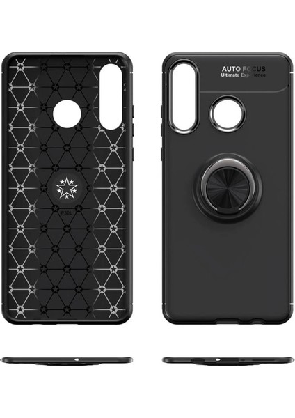 Huawei Y6P Kılıf Range Yüzüklü Silikon - Siyah-Kırmızı - YKD2127-5306