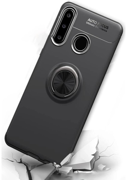Huawei Y6P Kılıf Range Yüzüklü Silikon - Siyah-Kırmızı - YKD2127-5306
