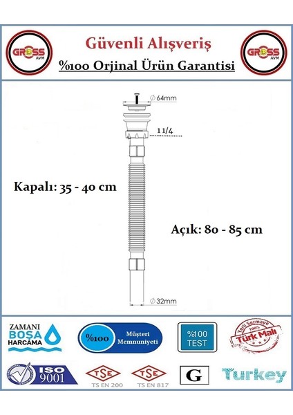 Lavabo Evye Gider Sifonu - Körüklü - Paslanmaz Süzgeç - Paslanmaz Vida modelleri