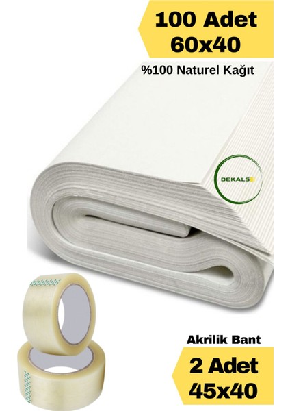 Ikili Set 100 Adet 60X40 Ambala Kağıdı + 2 Adet 45X40 Koli Bandı Tabak Bardak Eşya Paketleme Kağıdı