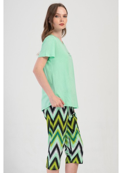 Pamuklu Kadın Büyük Beden Kısa Kol Kaprili Pijama Takım , 409112 modelleri