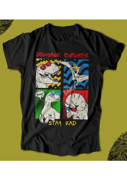 'dinosour Explorer' Baskılı 'regular-Fit' Unisex Tişört