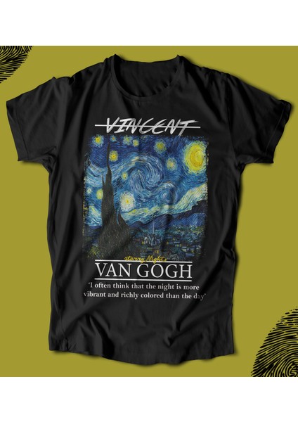 'vincent Van Gogh - Starry Night - Yıldızlı Gece' Baskılı 'regular-Fit' Unisex Tişört