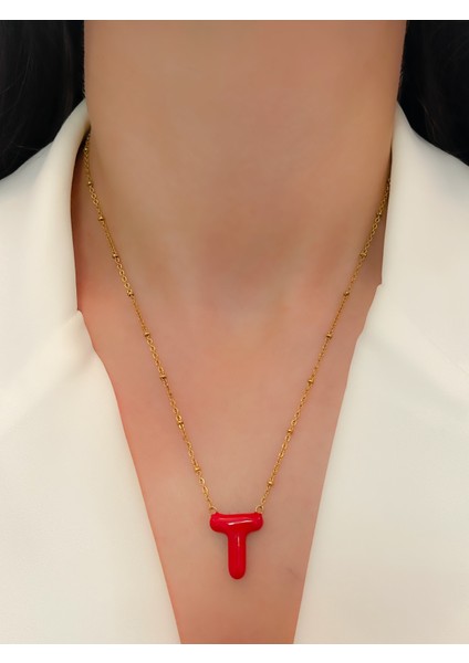 Çelik Kolye T Harfli Kolye Renkli Balon Harf Kolye