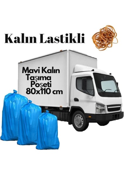 5 Adet Mavi Lastikli 80X110 Ultra Kalın Ev Taşıma Taşınma Poşeti Nakliye Çuvalı Nakliyat Torbası