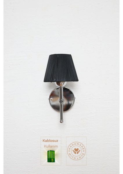 Siyah Deri Alt Gümüş Metal Kablosuz LED Duvar Aydınlatması