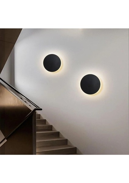 Ahşap Yuvarlak Dekoratif LED Aplik Renk Ayarlı 15W IP65 Siyah