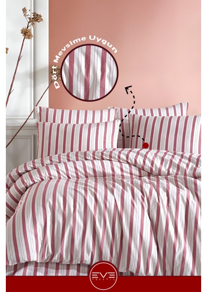 Saten Çizgili Çift Kişilik Lüks Nevresim Takımı Set 200X200 cm fırsatları