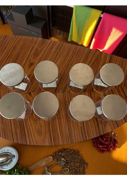 300 ml (70 mm x 100 Mm) 8 Lı Borosilikat Cam Baharatlık Seti-Sızdırmaz Sılıkonlu Metal modelleri