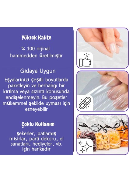 500LÜ Toptan 8X23 Opp Yan Körüklü Poşet Torba Şeffaf Dayanıklı Gıda Saklama Tazelik Koruma Poşeti