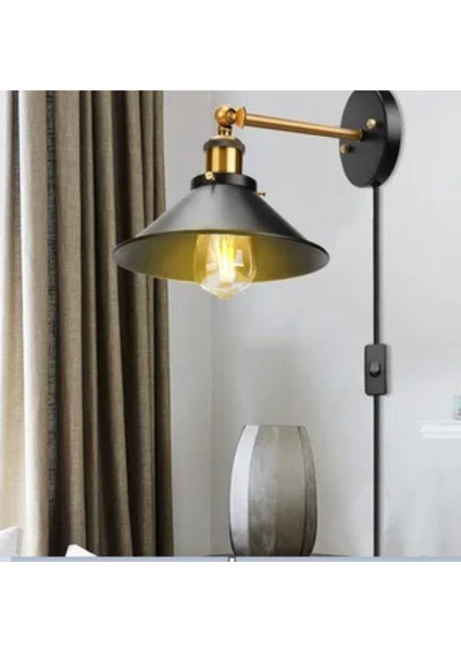 Şık Hareketli Duvar Aydınlatması, 23CM Çap, Kablolu, Şapka Tasarımı, Siyah Renk