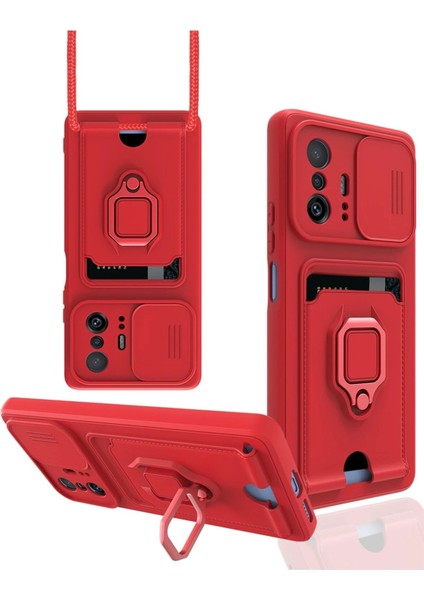 Xiaomi Mi 11T Pro Kılıf Zuma Kartvizitli Yüzüklü Silikon - Kırmızı - YKD8552-1558