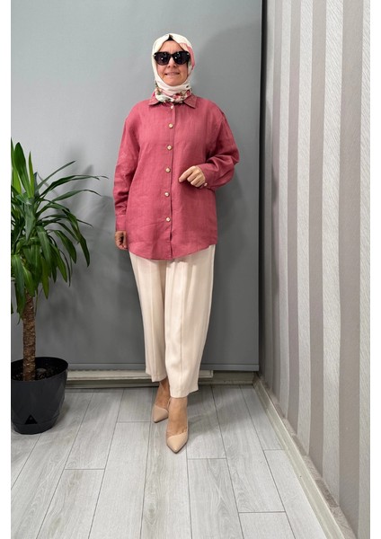 Keten Gömlek Açık Gül Kurusu 25YGSTNK4056