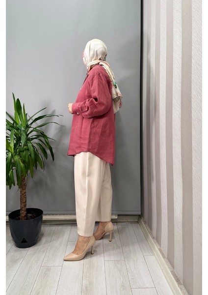 Keten Gömlek Açık Gül Kurusu 25YGSTNK4056 modelleri